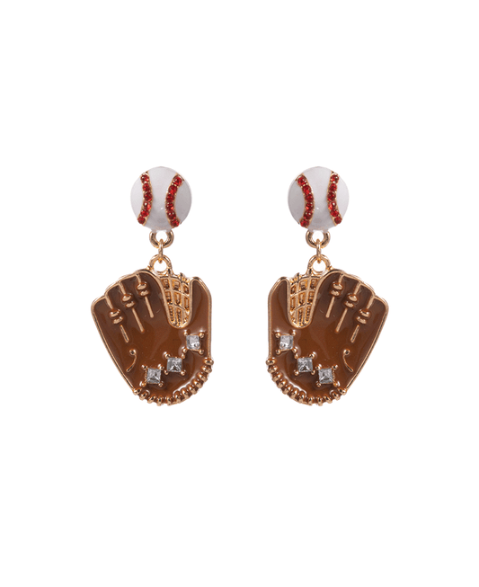 Baseball w/ Glove Enamel Hypo Earring - 1.5"