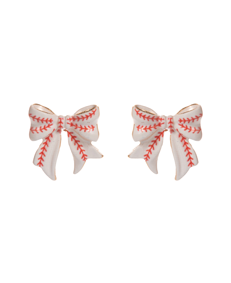 Baseball Patterned Bow Hypo Earring - 0.75"