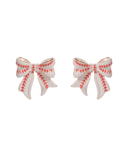 Baseball Patterned Bow Hypo Earring - 0.75"