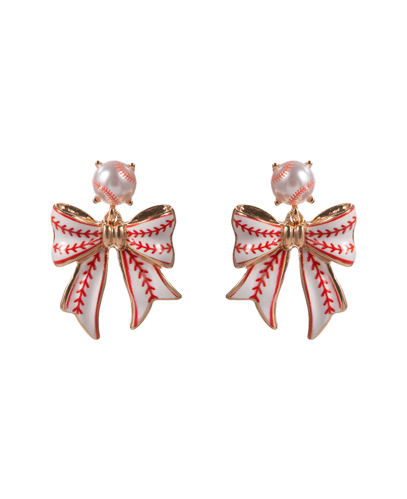 Baseball Patterned Bow Hypo Earring - 1.5"
