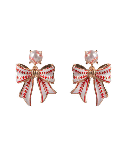 Baseball Patterned Bow Hypo Earring - 1.5"