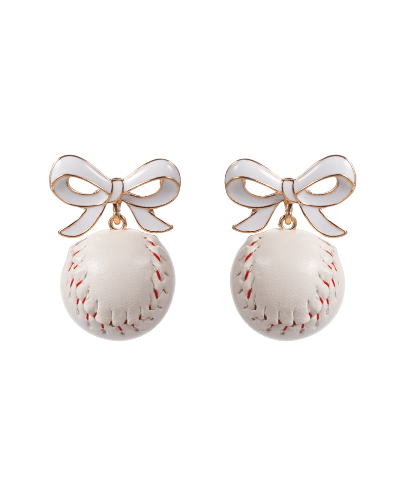 Bow w/ Baseball Hypo Earring - 1.5"