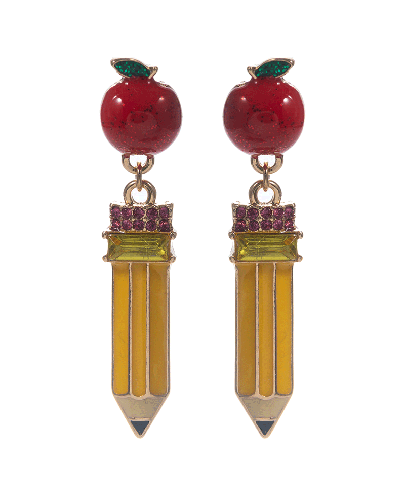 Apple w/ Pencil Hypo Earring - 1.75"