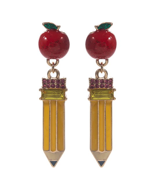Apple w/ Pencil Hypo Earring - 1.75"