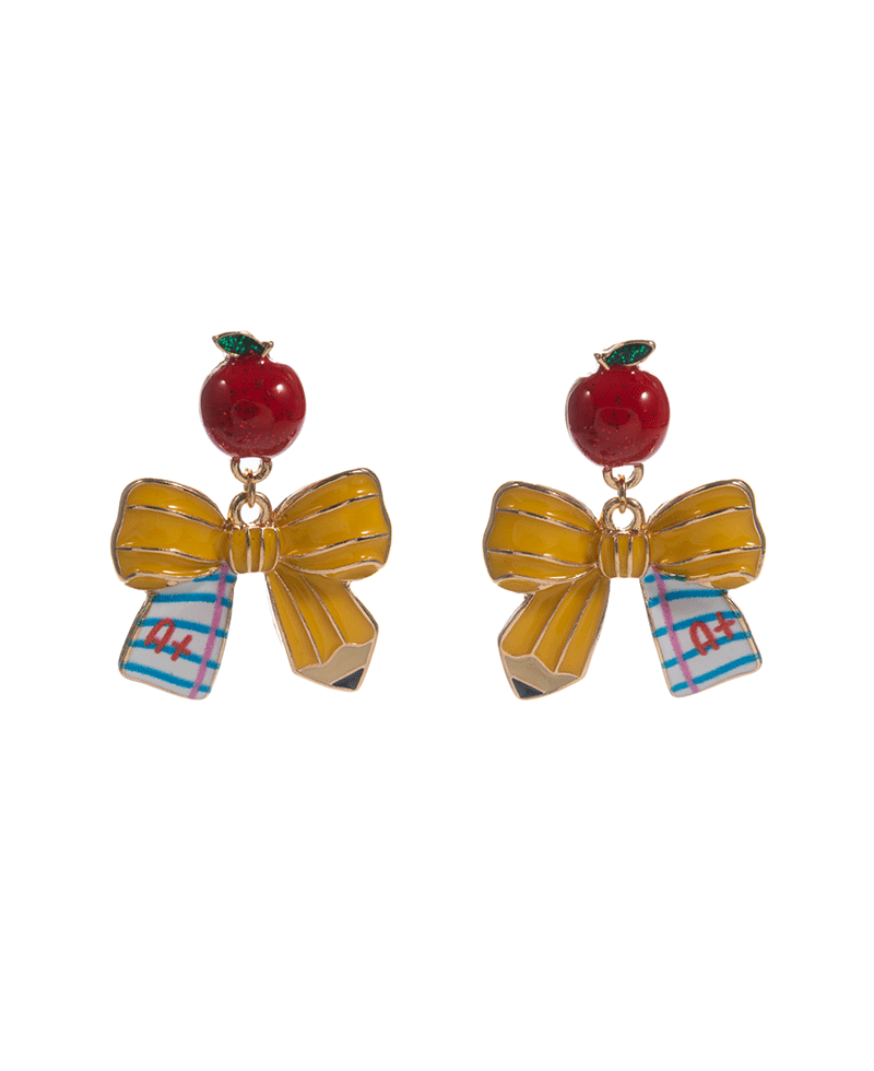 Enameled Ribbon w/ Apple Hypo Earring - 1.25"