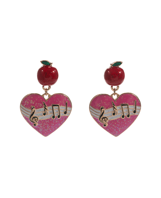 Apple w/ Heart Music Hypo Titanium Earring - 1.5"