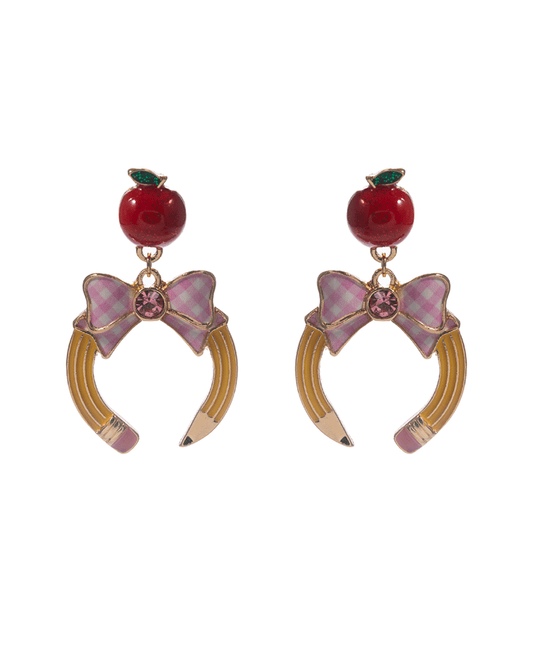 Apple w/ Pencil Enamel Hypo Titanium Earring - 1.75"