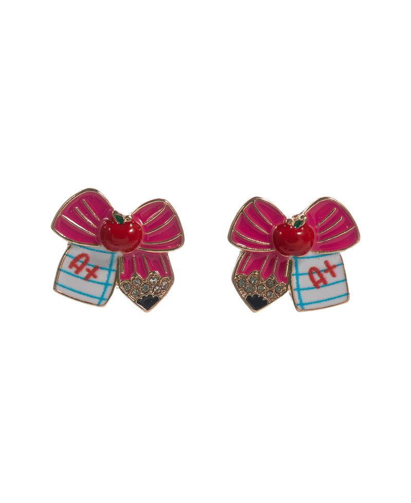 Pencil Bow Shaped Enamel Hypo Titanium Earring - 0.5"