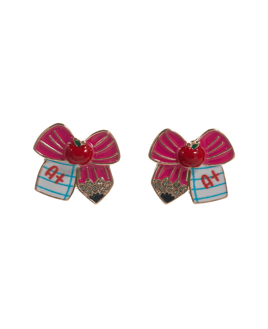 Pencil Bow Shaped Enamel Hypo Titanium Earring - 0.5"
