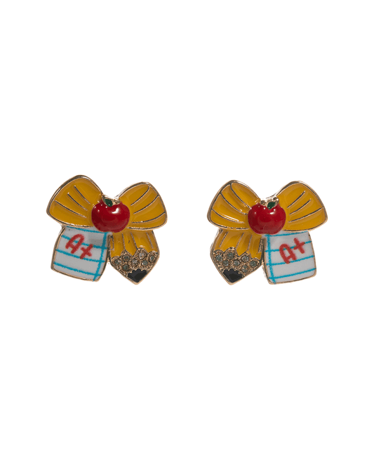 Pencil Bow Shaped Enamel Hypo Titanium Earring - 0.5"