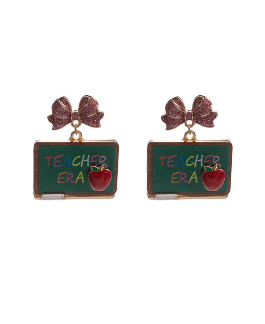 Ribbon w/ Teacher Era Chalkboard Hypo Titanium Earring - 1.5"