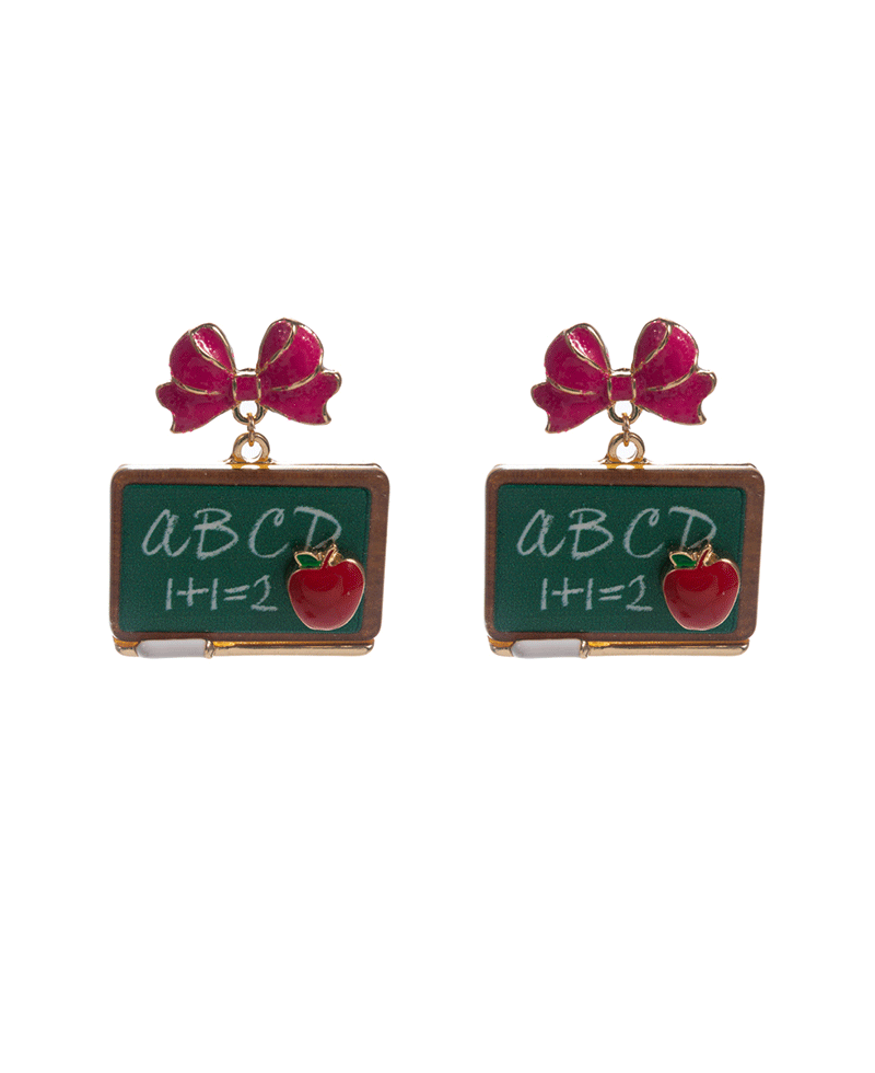 Ribbon w/ ABC Chalkboard Hypo Titanium Earring - 1.5"