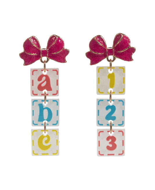 Bow w/ ABC & 123 Hypo Titanium Earring - 2.0"