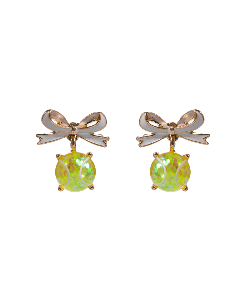 Bow w/ Tennis Ball Epoxy Stone Hypo Earring - 1.0"