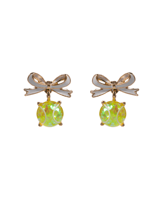 Bow w/ Tennis Ball Epoxy Stone Hypo Earring - 1.0"