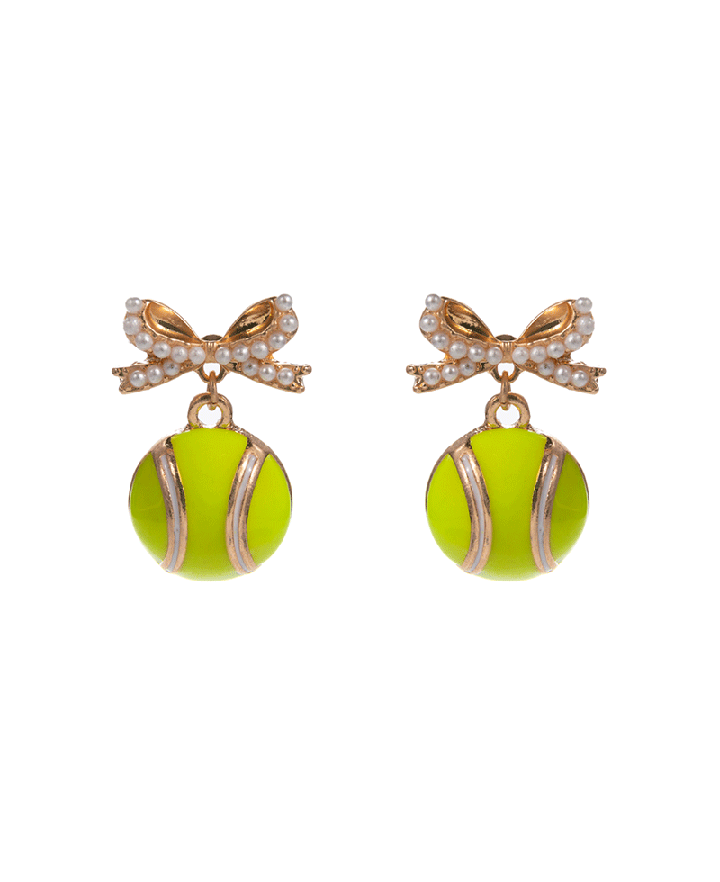Bow w/ Puffy Tennis Ball Enamel Hypo Earring - 1.0"