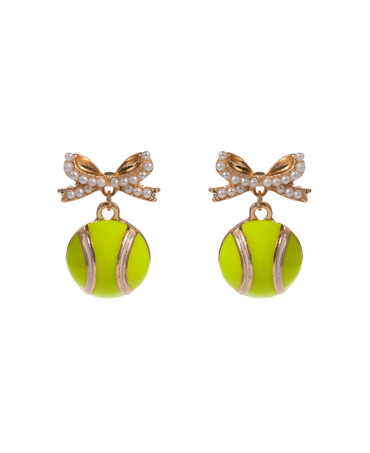 Bow w/ Puffy Tennis Ball Enamel Hypo Earring - 1.0"