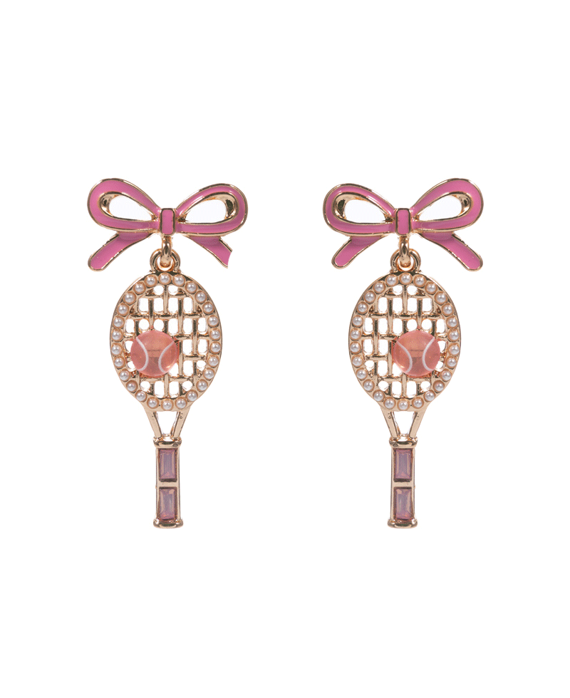 Bow w/ Tennis Racket Enamel Hypo Titanium Earring - 1.75"