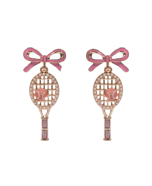 Bow w/ Tennis Racket Enamel Hypo Titanium Earring - 1.75"