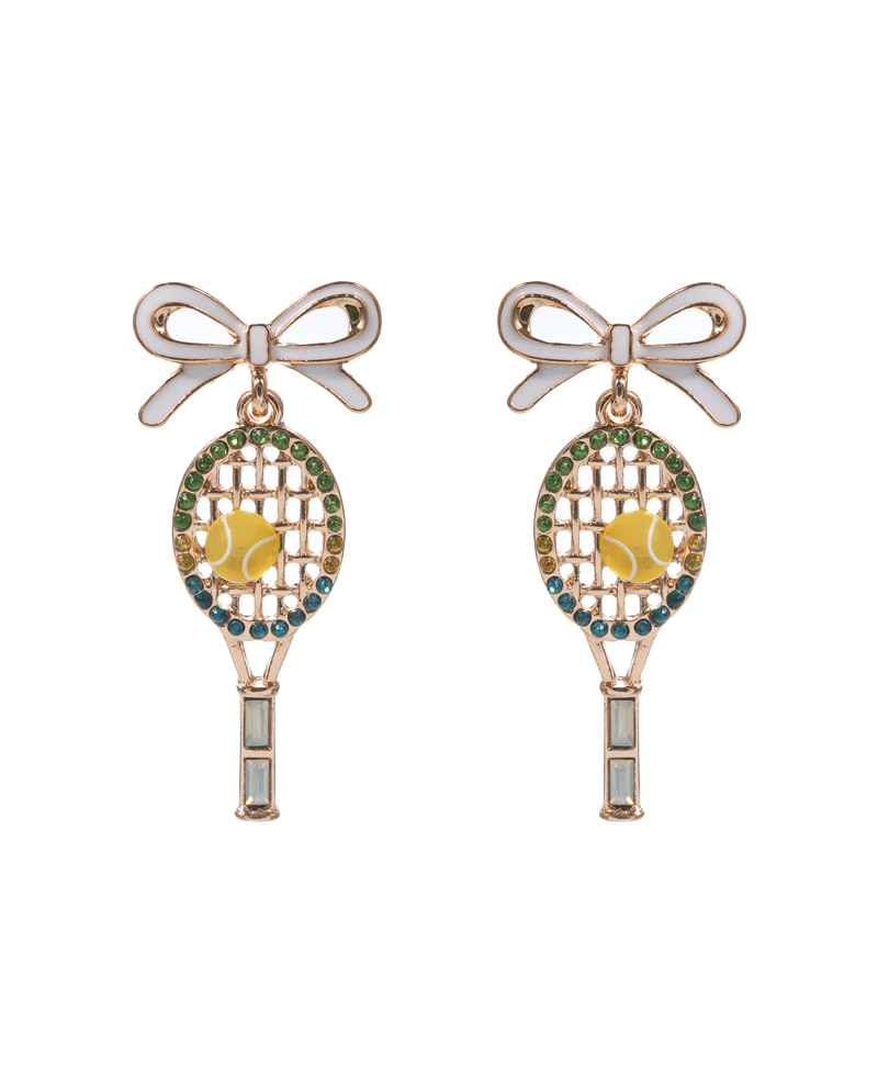 Bow w/ Tennis Racket Enamel Hypo Titanium Earring - 1.75"