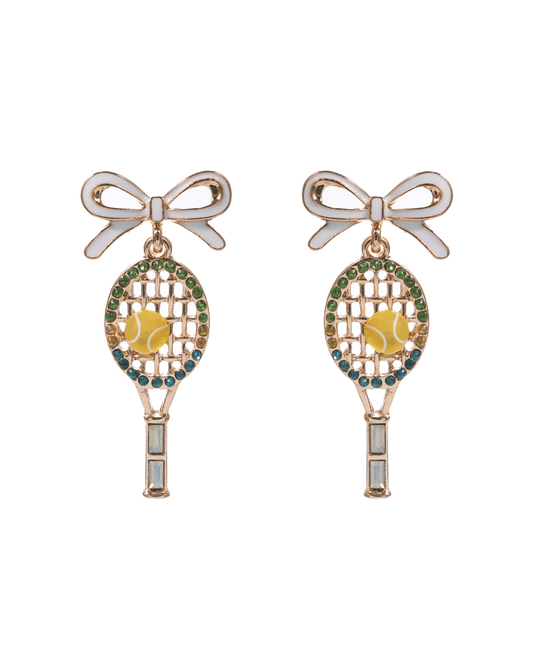 Bow w/ Tennis Racket Enamel Hypo Titanium Earring - 1.75"