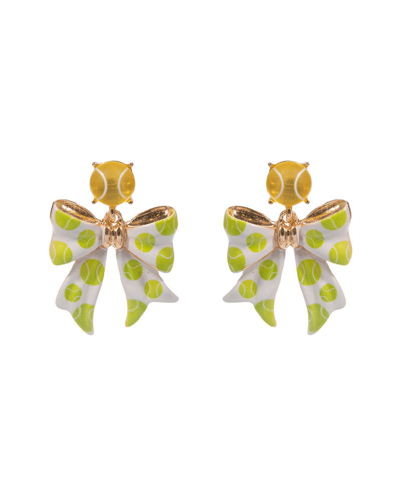 Bow w/ Tennis Ball Pattern Enamel Hypo Earring - 1.5"