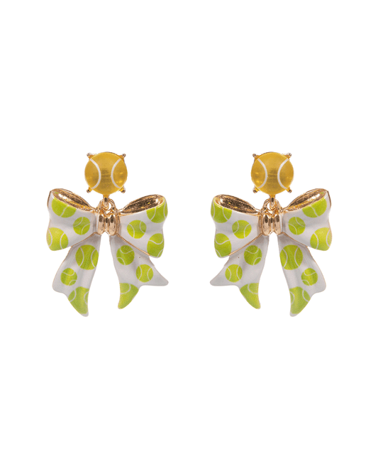 Bow w/ Tennis Ball Pattern Enamel Hypo Earring - 1.5"