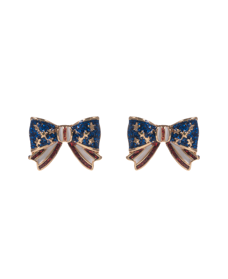 Bow American Flag Pattern Enamel Hypo Earring - 0.5"