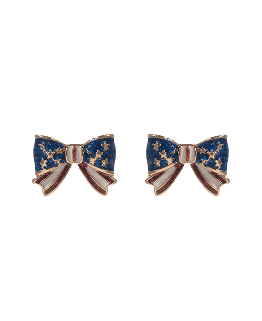 Bow American Flag Pattern Enamel Hypo Earring - 0.5"