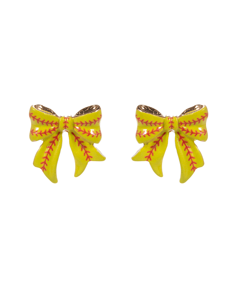 Softball Printed Bow Hypo Earring - 0.75"