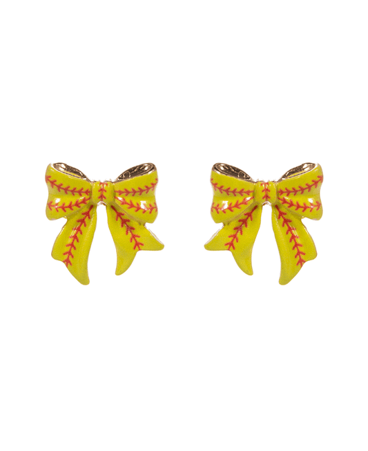 Softball Printed Bow Hypo Earring - 0.75"