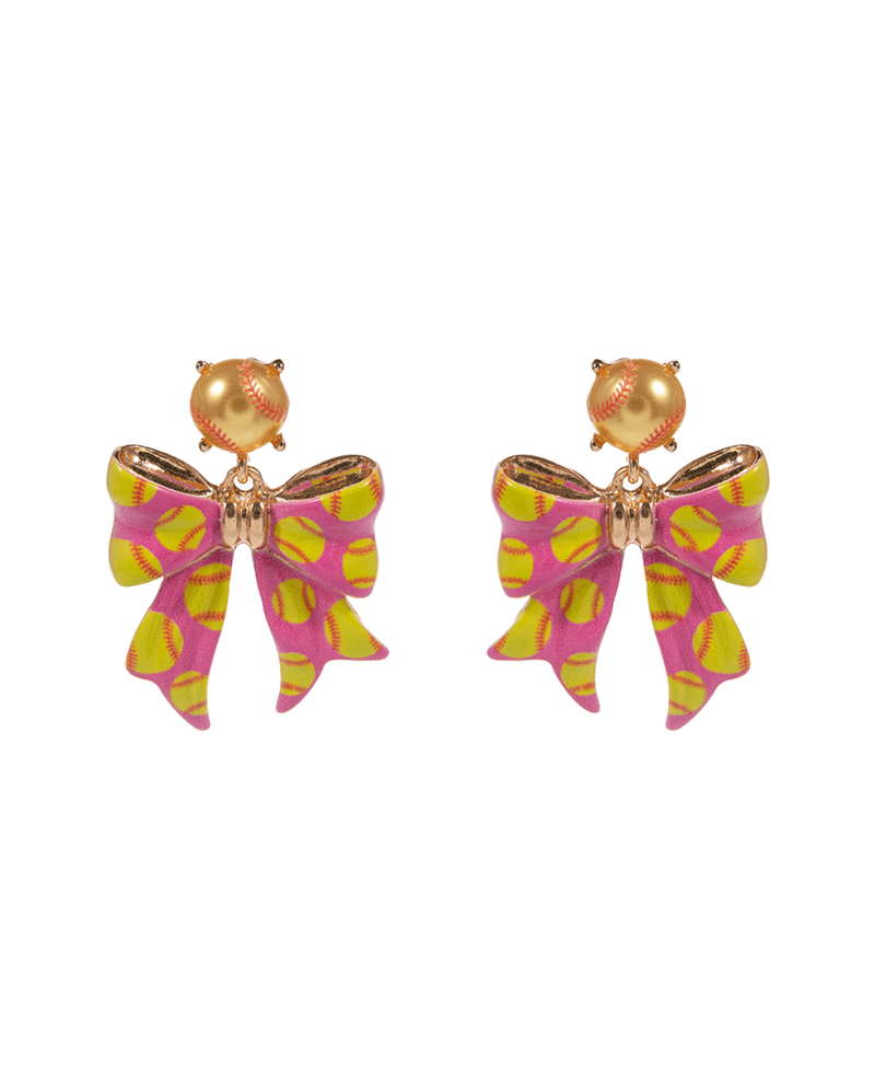 Softball Printed Bow Hypo Earring - 1.5"