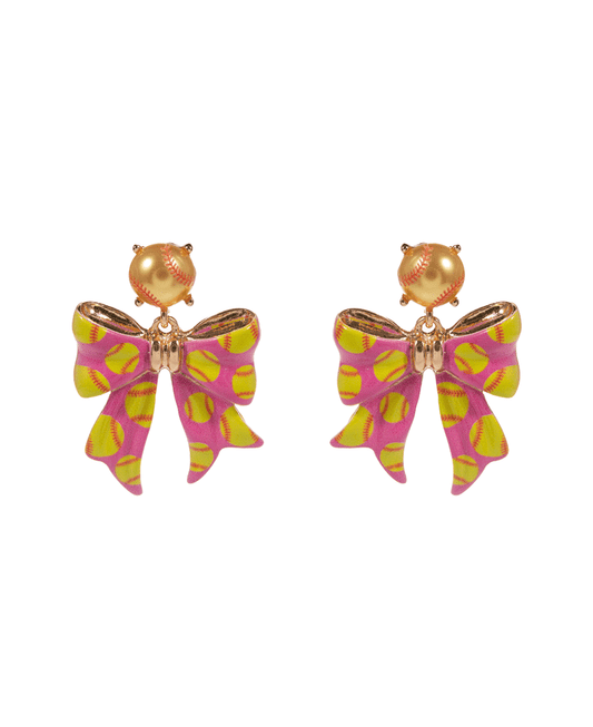 Softball Printed Bow Hypo Earring - 1.5"