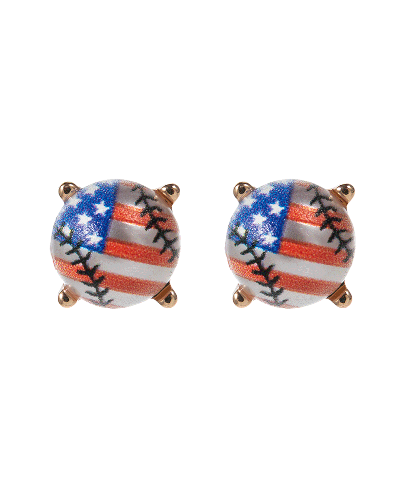 American Flag Printed Baseball Pearl Hypo Earring - 0.25"