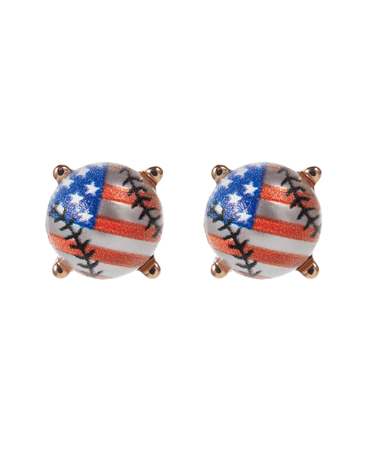 American Flag Printed Baseball Pearl Hypo Earring - 0.25"