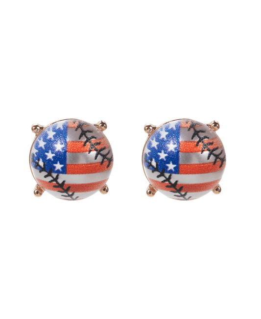 American Flag Printed Baseball Pearl Hypo Earring - 0.5"