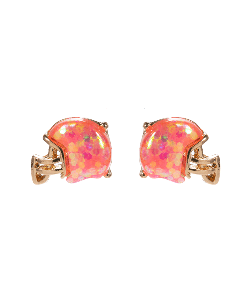 Football Helmet Glitter Epoxy Stone Hypo Earring - 0.5"