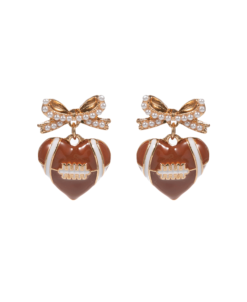 Heart Enameled Football w/ Pearl Paved Bow Earring