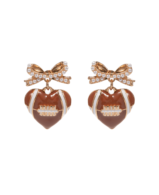 Heart Enameled Football w/ Pearl Paved Bow Earring