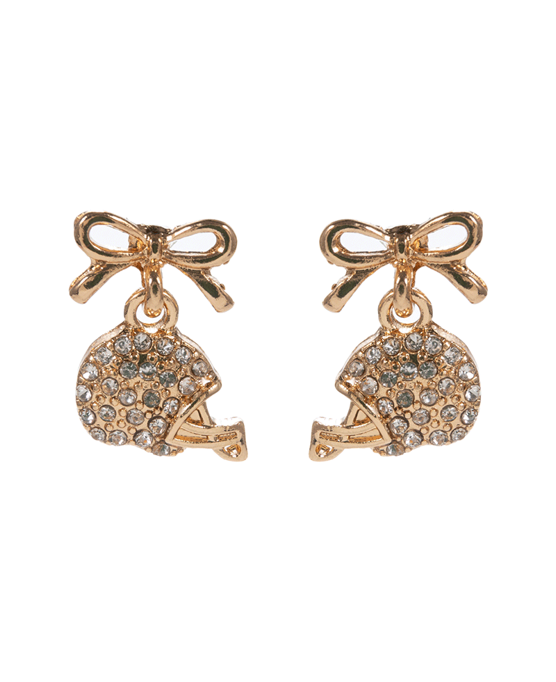 Football Stone Paved w/ Metal Bow Earring - 0.75"