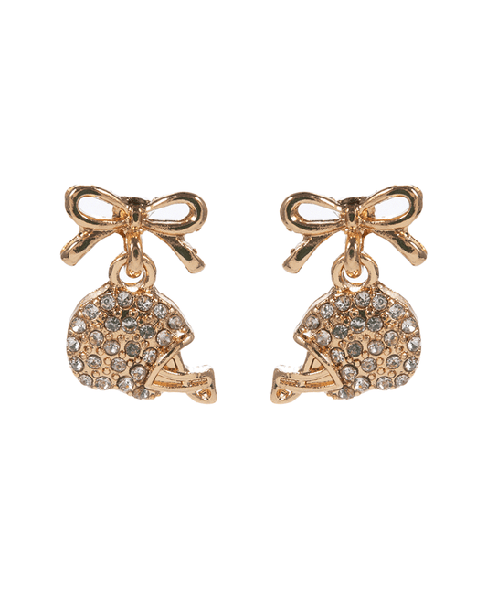 Football Stone Paved w/ Metal Bow Earring - 0.75"