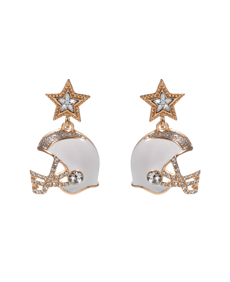 Enameled Football Helmet w/ Star Stone Earring - 1.5"