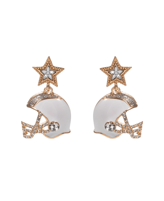 Enameled Football Helmet w/ Star Stone Earring - 1.5"