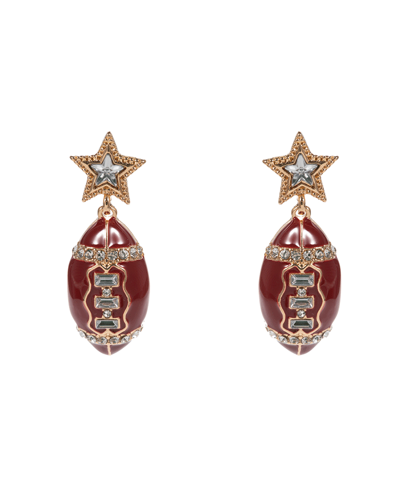College Color Enameled Football w/ Stone Star Earring - 1.75"