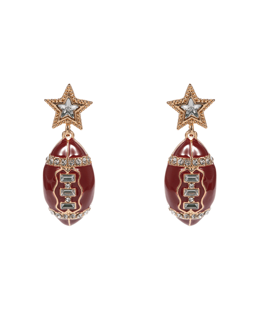 College Color Enameled Football w/ Stone Star Earring - 1.75"