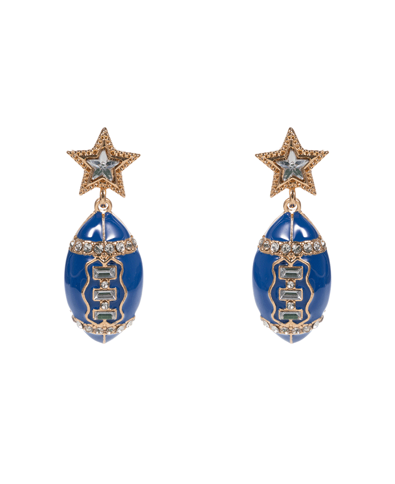 College Color Enameled Football w/ Stone Star Earring - 1.75"