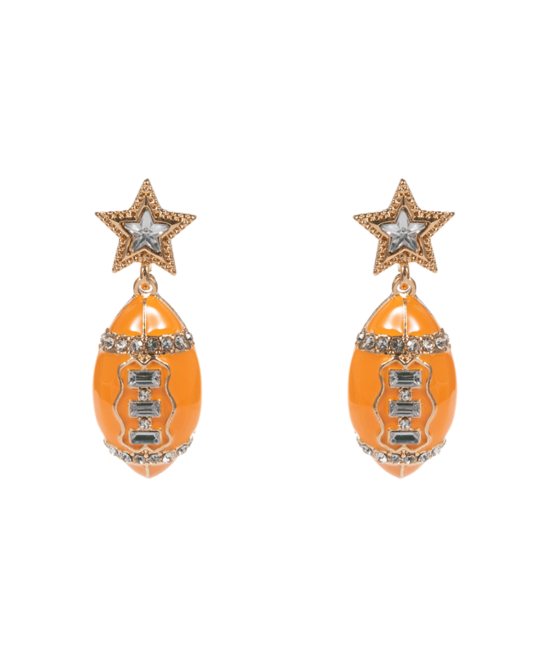 College Color Enameled Football w/ Stone Star Earring - 1.75"
