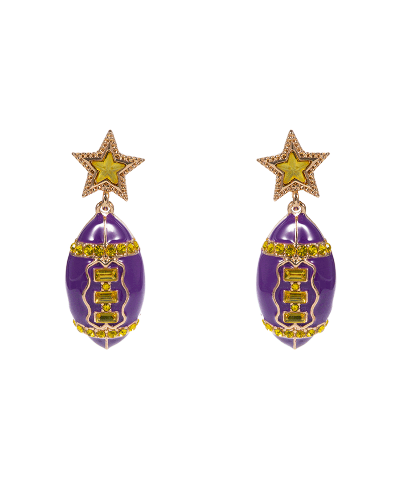 College Color Enameled Football w/ Stone Star Earring - 1.75"
