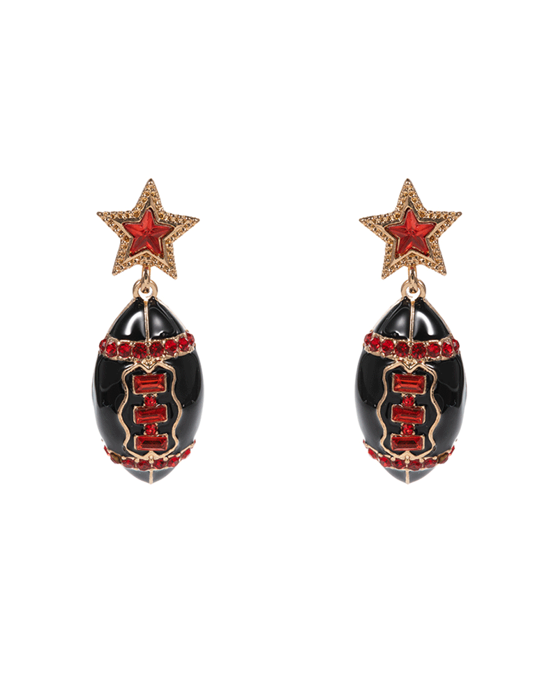 College Color Enameled Football w/ Stone Star Earring - 1.75"