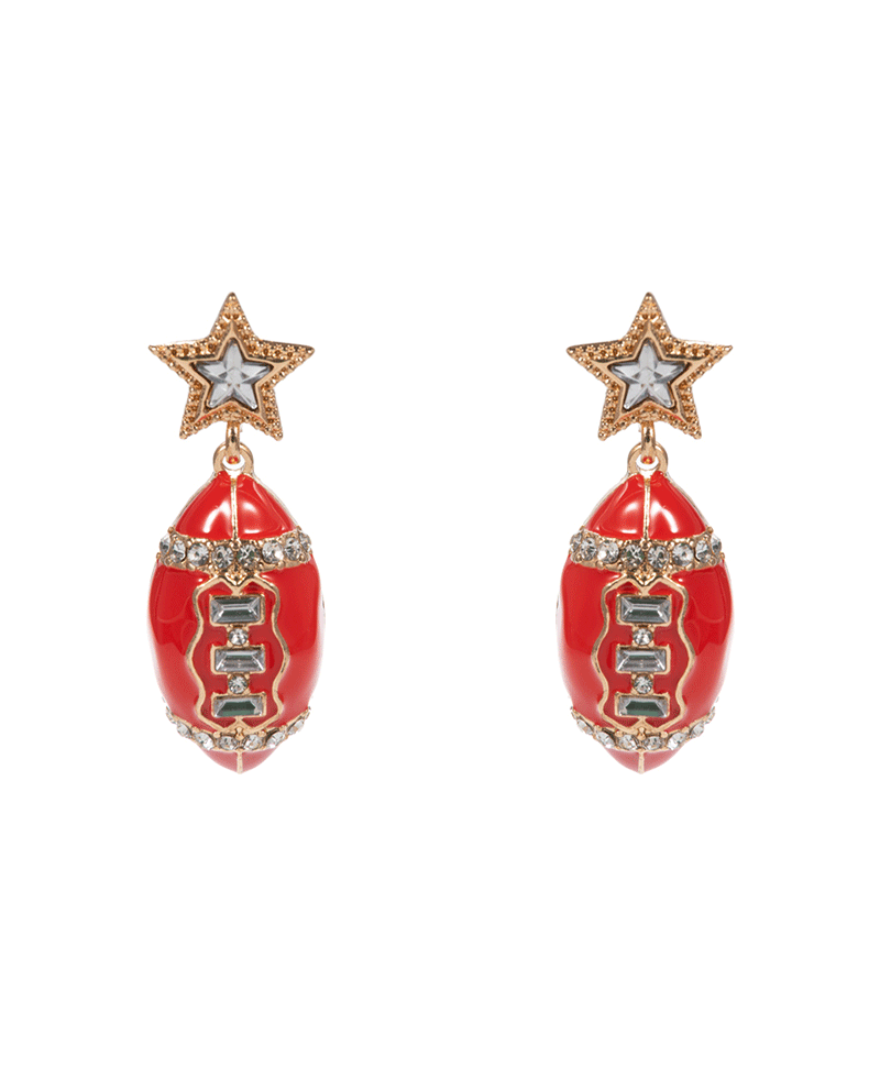 College Color Enameled Football w/ Stone Star Earring - 1.75"